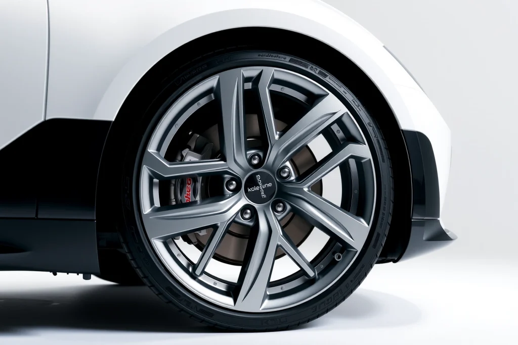 A modern, sleek car wheel with the 'koleso-bestune' branding, displayed on a clean white background with soft studio lighting, highlighting the wheel's design, material texture, and premium finish — no text, logos, or additional elements visible on the wheel itself