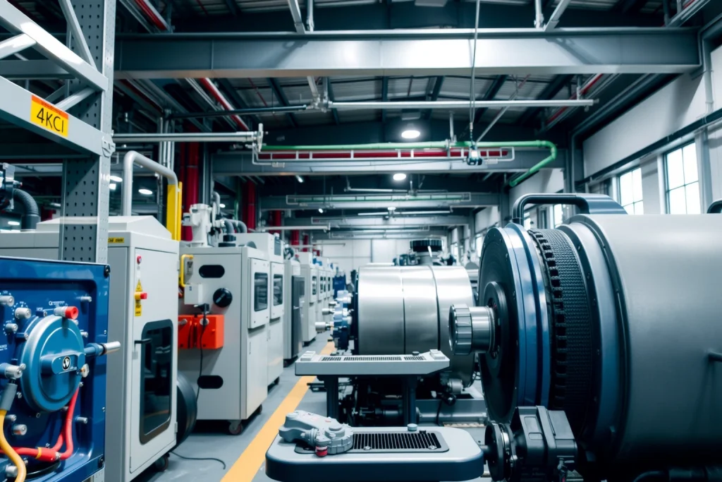 A professional, high-quality industrial setting showing durable machinery and equipment in operation, with clean lines, precise engineering details, and a sense of reliability and excellence — symbolizing high quality and proven reliability, no text or labels visible