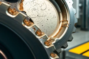 A close-up illustration of a durable metal gear system with visible wear-resistant coating, showing minimal scratches and no damage despite heavy use, set against a clean industrial background with soft lighting highlighting the strength and longevity of the components