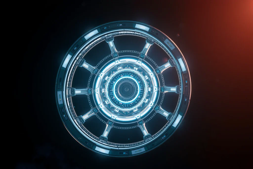 A futuristic wheel with glowing energy patterns inside, floating in a dark space background, intricate mechanical details, soft ambient light, high detail, no text or symbols